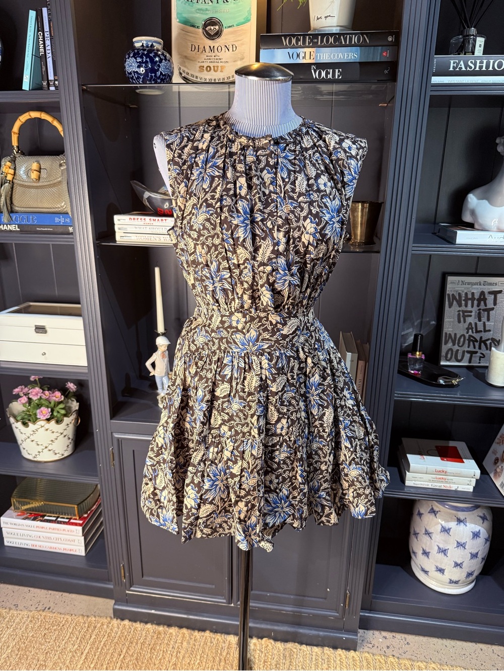 Madewell Floral Pleated Mini Dress – Brown & Blue – Size XS